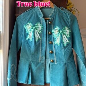 Denim&Co Turquoise Velvet Jacket with Bow Details